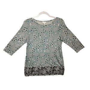J Jill | Small | Cotton Modal Tunic Boat Neck blue floral leaf print boho mature